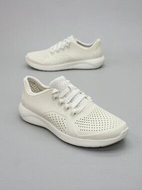 Crocs Ladies 8 LiteRide 360 Pacer Ivory White Perforated Lace-up Shoes Sneakers